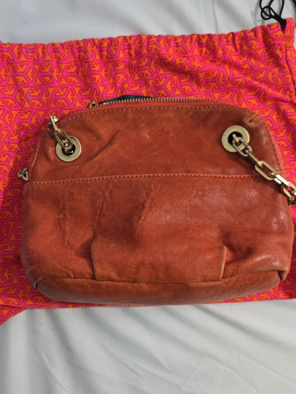 Tory Burch Orange Leather Chain-Handle Crossbody Bag